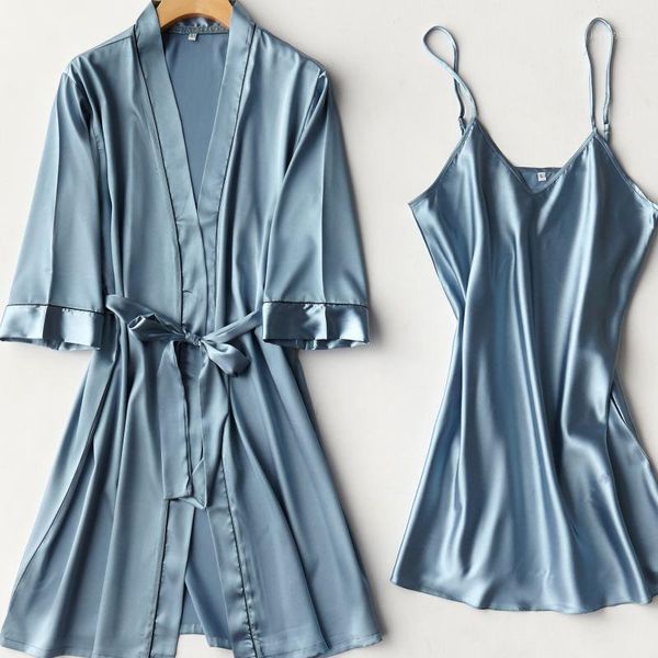 women's sleepwear solid women 2pcs stain nighty&robe set caual nightwear print kimono bathrobe gown bridal wedding gift homewear1, Black;red
women's sleepwear solid women 2pcs stain nighty&robe set caual nightwear print kimono bathrobe gown bridal wedding gift homewear1, Black;red