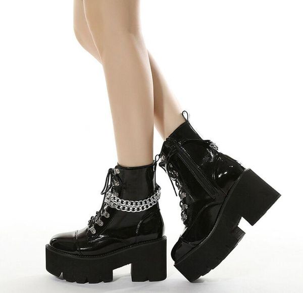 boots 8cm patent leather gothic black women heel chain chunky platform female punk style ankle zipper
boots 8cm patent leather gothic black women heel chain chunky platform female punk style ankle zipper