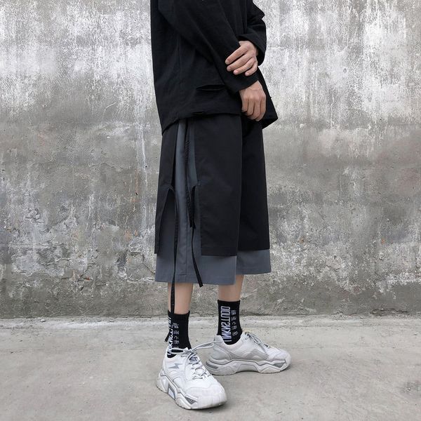 fake two-piece shorts men's loose capris korean fashion pants, White;black 
fake two-piece shorts men's loose capris korean fashion pants, White;black