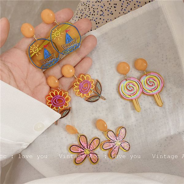 ins fashion dangle temperament simple wild fun color handpainted acrylic flower candy earrings ear clip female, Silver
ins fashion dangle temperament simple wild fun color handpainted acrylic flower candy earrings ear clip female, Silver