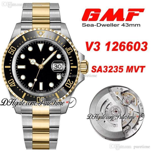 GMF V3 43mm Sea-Dweller SA3235 Automatic Mens Watch Two Tone Yellow Rolesor Ceramic Bezel Black Dial 904L Steel Bracelet PTRX Puretime 4, Slivery;brown
GMF V3 43mm Sea-Dweller SA3235 Automatic Mens Watch Two Tone Yellow Rolesor Ceramic Bezel Black Dial 904L Steel Bracelet PTRX Puretime 4, Slivery;brown