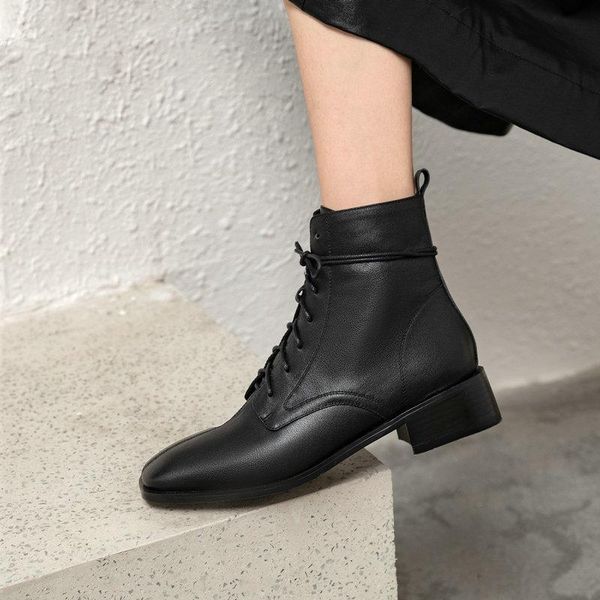 boots genuine leather thick med heels women's ankle round toe pumps autumn working party shoes woman size 40, Black
boots genuine leather thick med heels women's ankle round toe pumps autumn working party shoes woman size 40, Black
