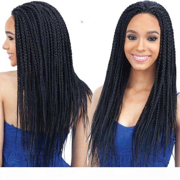 african american braided wigs with baby hair heat resistant fiber lacefront glueless box braids synthetic lace front wig for black women