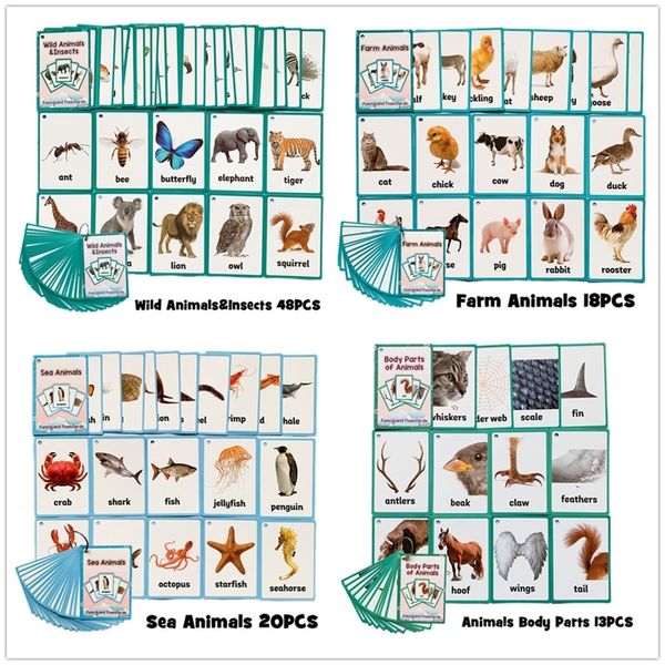 96pcs/set Animal Learning English Flash Cards For Children Montessori Educational Toys Classroom Decoration Memorie Games Y200428