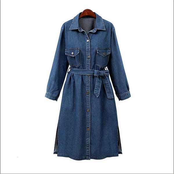 european and american early spring new loose show thin split long women's windbreaker casual denim coat for export, Black;white
european and american early spring new loose show thin split long women's windbreaker casual denim coat for export, Black;white