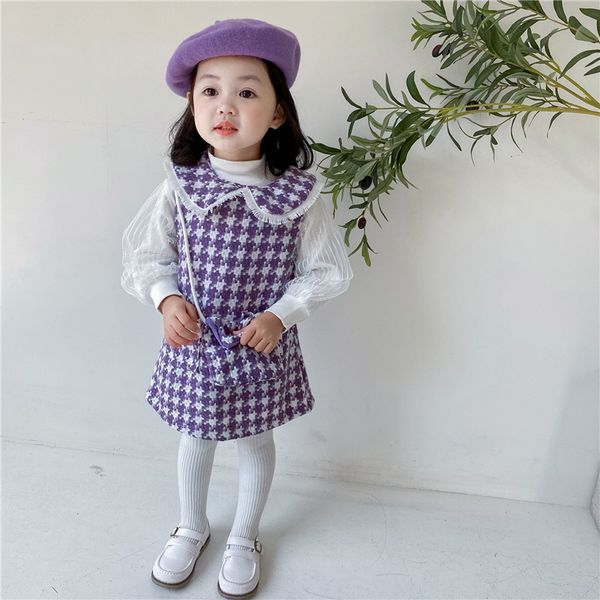 2021 new spring baby girl 2-pcs sets long sleeves shirts + purple plaid vest skirt with bag lady style kids clothes e9042, Red;yellow
2021 new spring baby girl 2-pcs sets long sleeves shirts + purple plaid vest skirt with bag lady style kids clothes e9042, Red;yellow