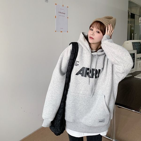 thickened plush hooded sweater letter printing casual loose sleeve korean version lazy style coat, Black
thickened plush hooded sweater letter printing casual loose sleeve korean version lazy style coat, Black