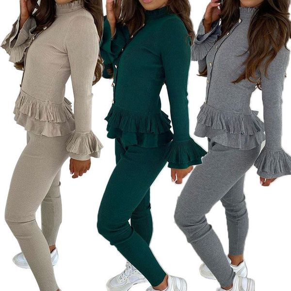 2021 fashion spring autumn woman tracksuit long sleeve sweatshirt+long pants two piece ribbed frill peplum gold button, Gray
2021 fashion spring autumn woman tracksuit long sleeve sweatshirt+long pants two piece ribbed frill peplum gold button, Gray