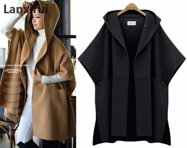 woman hooded cloak batwing sleeve woolen cape overcoat large size women loose woolen coats lady winter fashion poncho plus size1, Black
woman hooded cloak batwing sleeve woolen cape overcoat large size women loose woolen coats lady winter fashion poncho plus size1, Black
