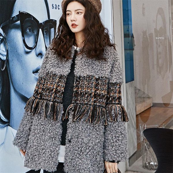 women's fur & faux jacket women fashion imitation cashmere splicing tweed outerwear tassel chic 2021 winter ladies coat thicken warm, Black
women's fur & faux jacket women fashion imitation cashmere splicing tweed outerwear tassel chic 2021 winter ladies coat thicken warm, Black
