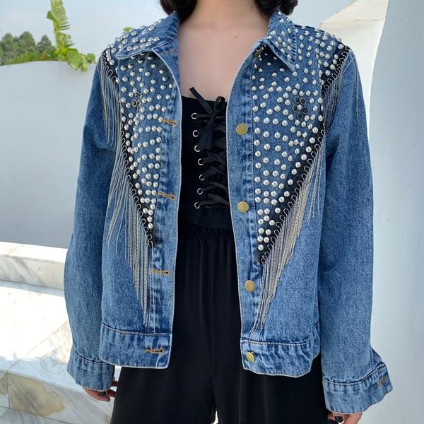 korean edition autumn streetwear denim jacket women hand-studded rivet tassel chain short jeans jacket loose coats vestidos, Black;brown
korean edition autumn streetwear denim jacket women hand-studded rivet tassel chain short jeans jacket loose coats vestidos, Black;brown