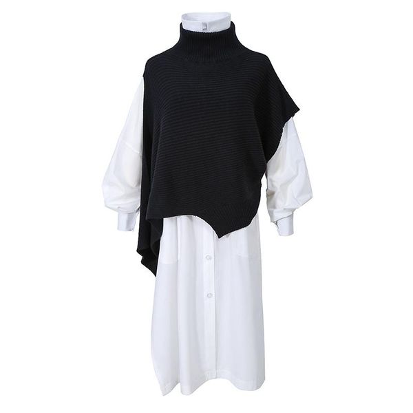 women big size knitting split joint dress new turtleneck long sleeve loose fit fashion tide scarf two piece spring autumn 2021, Black;gray
women big size knitting split joint dress new turtleneck long sleeve loose fit fashion tide scarf two piece spring autumn 2021, Black;gray