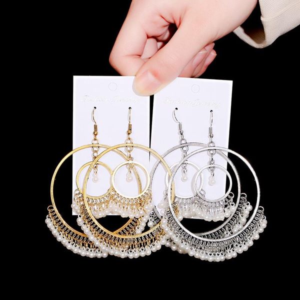 women's gold big round jhumka earrings 2021 ethnic gypsy pearl tassel drop earring fashion jewelry, Silver
women's gold big round jhumka earrings 2021 ethnic gypsy pearl tassel drop earring fashion jewelry, Silver