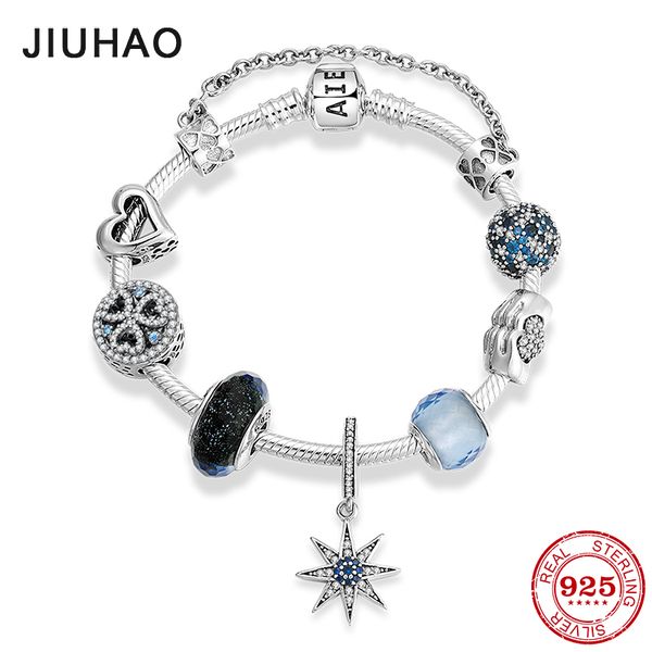 925 sterling silver charm blue star zircon bead bracelet with beautiful beads pendant fashion jewelry womens accessories 1028, Black
925 sterling silver charm blue star zircon bead bracelet with beautiful beads pendant fashion jewelry womens accessories 1028, Black