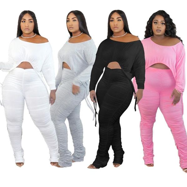 2021 winter women's casual plain color drawstring pleated long sleeve two-piece set crop two piece set summer, Gray
2021 winter women's casual plain color drawstring pleated long sleeve two-piece set crop two piece set summer, Gray