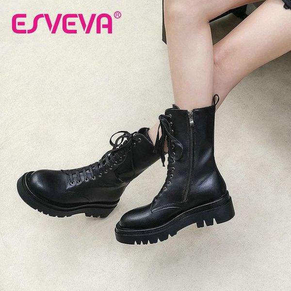 boots esveva 2021 cow leather ankle mid calf boot autumn winter zipper lace up ladies square heel women shoes size 34-39, Black
boots esveva 2021 cow leather ankle mid calf boot autumn winter zipper lace up ladies square heel women shoes size 34-39, Black
