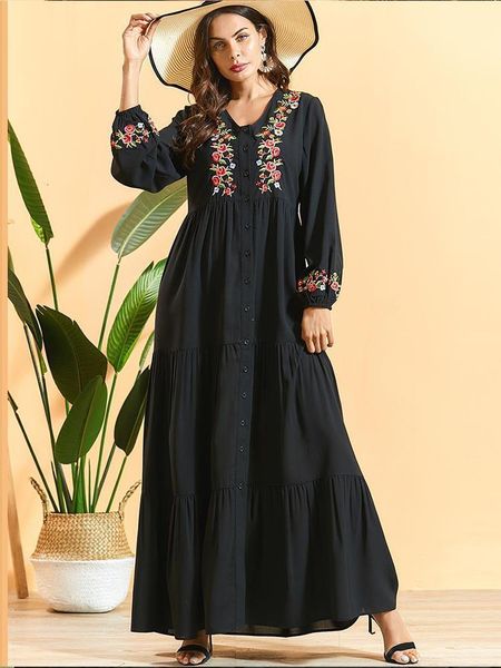 v neck single-breasted kimono dress black floral embroidery layered pleated empire swing maxi dresses arab muslim dress, Black;gray
v neck single-breasted kimono dress black floral embroidery layered pleated empire swing maxi dresses arab muslim dress, Black;gray