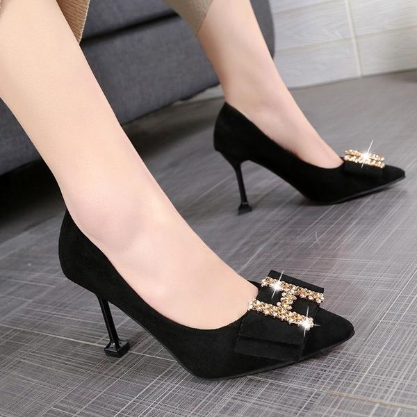 new high-heeled shoes women 2021 new pointed stiletto rhinestone fashion suede shallow mouth bow shoes work, Black
new high-heeled shoes women 2021 new pointed stiletto rhinestone fashion suede shallow mouth bow shoes work, Black