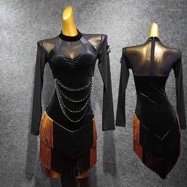 stage wear latin dance dress mesh long sleeve fringe skirt practice salsa female competition dresses 13021, Black;red
stage wear latin dance dress mesh long sleeve fringe skirt practice salsa female competition dresses 13021, Black;red