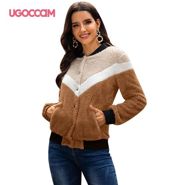 ugoccam short coat for women clothes patchwork villus o-neck single breasted woman jacket veste automne femme manteau, Black;brown
ugoccam short coat for women clothes patchwork villus o-neck single breasted woman jacket veste automne femme manteau, Black;brown