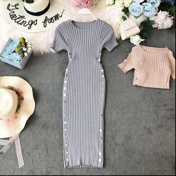 slim side double row button dresses fashion black pencil female new summer women knitted dress o neck short sleeve vestidos, Black;gray
slim side double row button dresses fashion black pencil female new summer women knitted dress o neck short sleeve vestidos, Black;gray