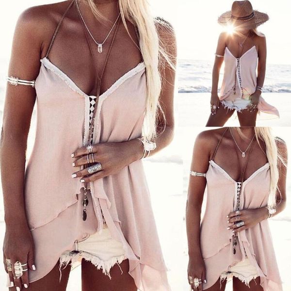 summer v-neck stitching hanging neck lace chiffon blouse, White