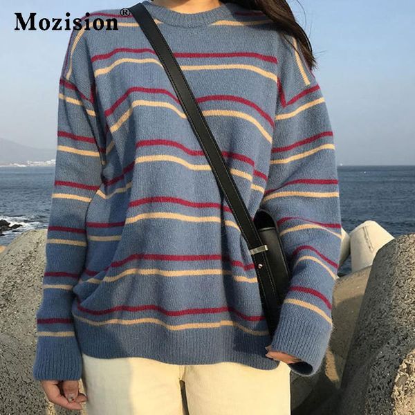mozision stripe knitted sweater women patchwork round collar long sleeve loose pullover ladies korean style cotton student top, White;black
mozision stripe knitted sweater women patchwork round collar long sleeve loose pullover ladies korean style cotton student top, White;black