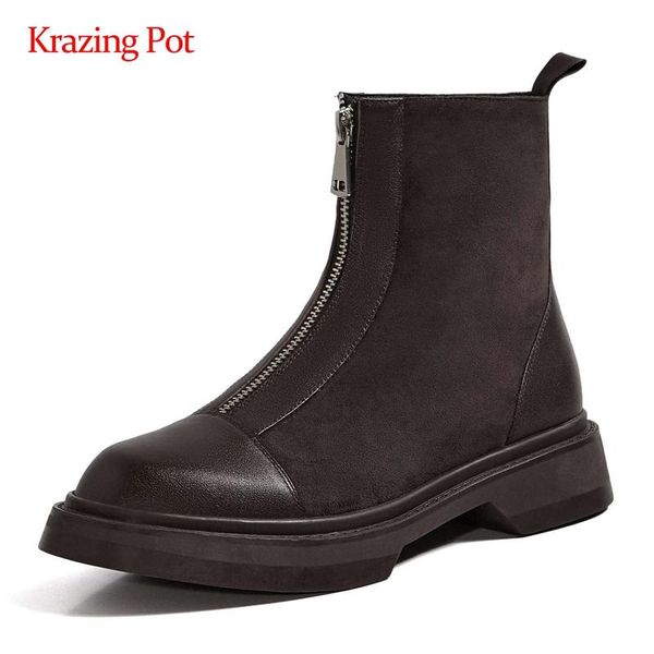 krazing pot winter new boots natural leather mixed cloth round toe thick med heel zipper preppy daily wear dress ankle boots l92, Black
krazing pot winter new boots natural leather mixed cloth round toe thick med heel zipper preppy daily wear dress ankle boots l92, Black