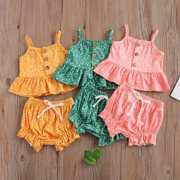 summer newborn baby girls two-piece clothes sets cute wave points printed pattern suspender +shorts kids casual outfits suit, White
summer newborn baby girls two-piece clothes sets cute wave points printed pattern suspender +shorts kids casual outfits suit, White