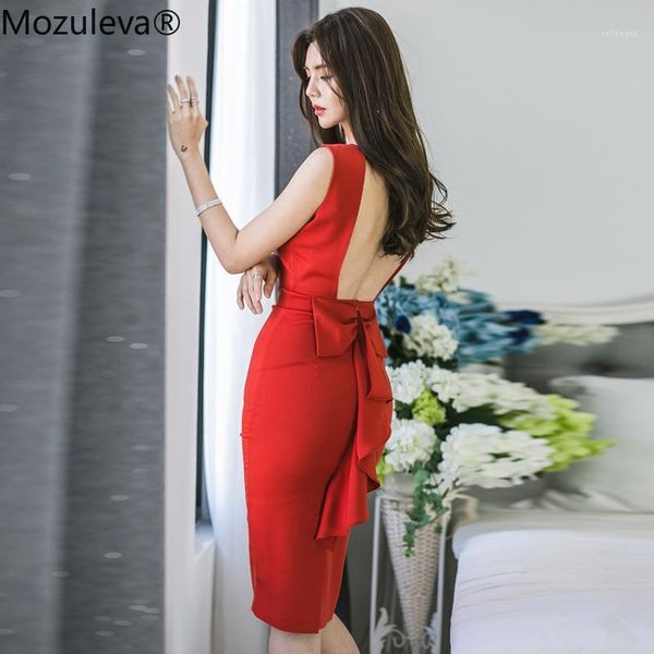 mozuleva red backless ruffles women dress summer sleeveless office ladies sheath vestidos female pencil dresses with bow1, Black;gray
mozuleva red backless ruffles women dress summer sleeveless office ladies sheath vestidos female pencil dresses with bow1, Black;gray