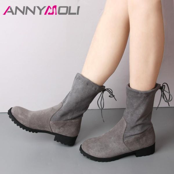 annymoli shoes women mid calf boots winter square heel boots round toe autumn lace up gray black big size 34-43
annymoli shoes women mid calf boots winter square heel boots round toe autumn lace up gray black big size 34-43