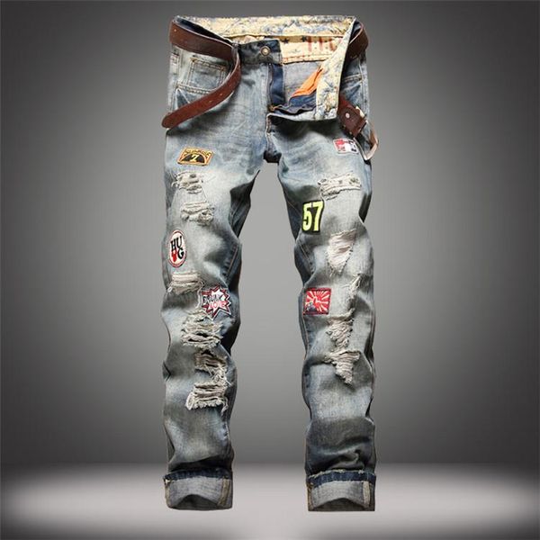 selling trendy retro men's ripped jeans pants slim fit distressed hip-hop denim motorcycle jeans cool men's novel street hip-h, Blue
selling trendy retro men's ripped jeans pants slim fit distressed hip-hop denim motorcycle jeans cool men's novel street hip-h, Blue
