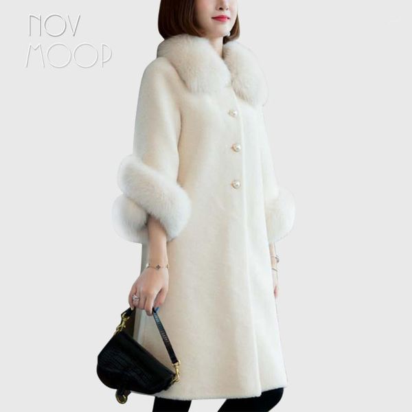 novmoop high street 2019 autumn winter women white beige fur collar real fur coat cappotto donna abrigos mujer lt29401, Black
novmoop high street 2019 autumn winter women white beige fur collar real fur coat cappotto donna abrigos mujer lt29401, Black