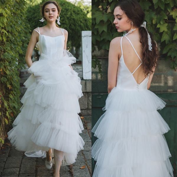 pretty puffy tutu boho wedding dresses a line backless spaghetti straps long tiered skirt country garden bridal gowns vestidos, White
pretty puffy tutu boho wedding dresses a line backless spaghetti straps long tiered skirt country garden bridal gowns vestidos, White