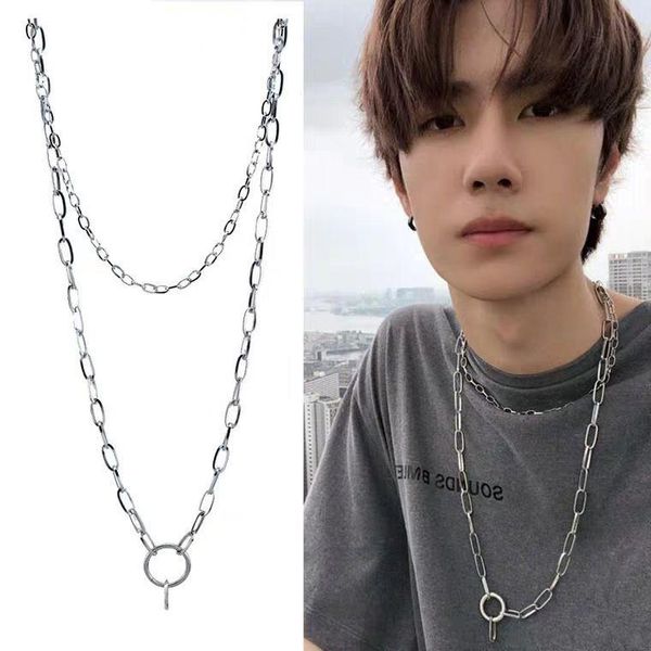 chains trendy hip-hop creative double-layer chain cool simple ins men and women disco necklace, Silver
chains trendy hip-hop creative double-layer chain cool simple ins men and women disco necklace, Silver