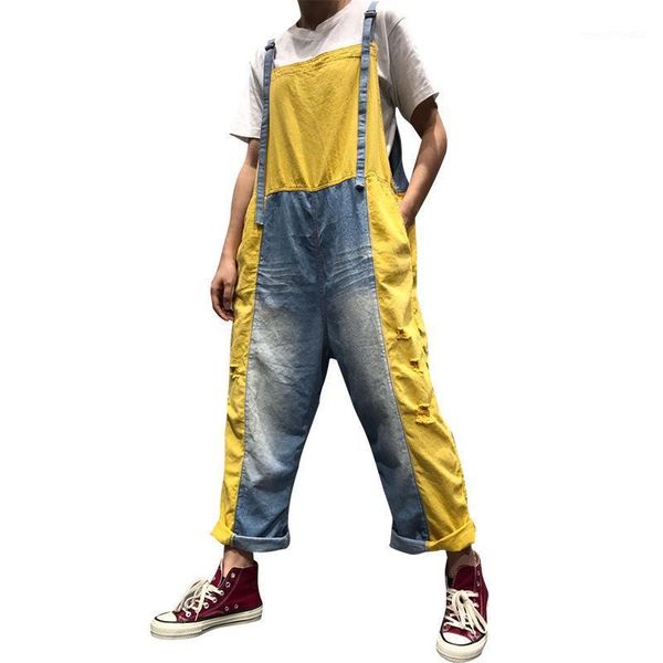women's jeans korean version of denim bib female summer yellow stitching hole washed old female1, Blue
women's jeans korean version of denim bib female summer yellow stitching hole washed old female1, Blue