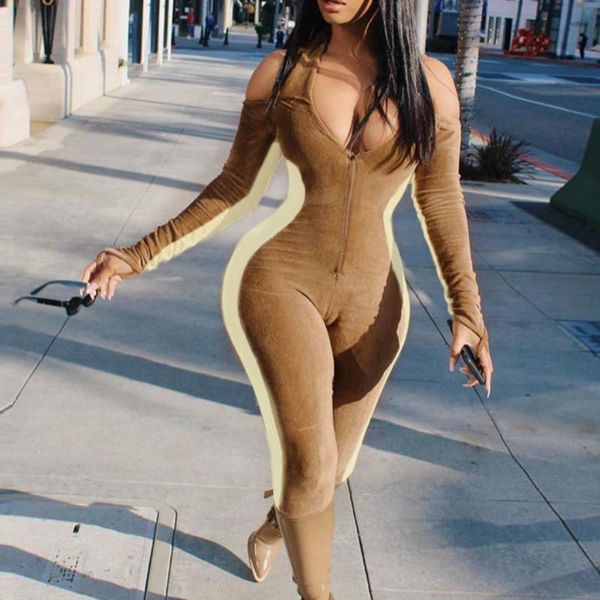 women casual romper fitness sport tracksuit long sleeve contrast color zipper halter jumpsuits v-neck off shoulder overall, Black;white
women casual romper fitness sport tracksuit long sleeve contrast color zipper halter jumpsuits v-neck off shoulder overall, Black;white