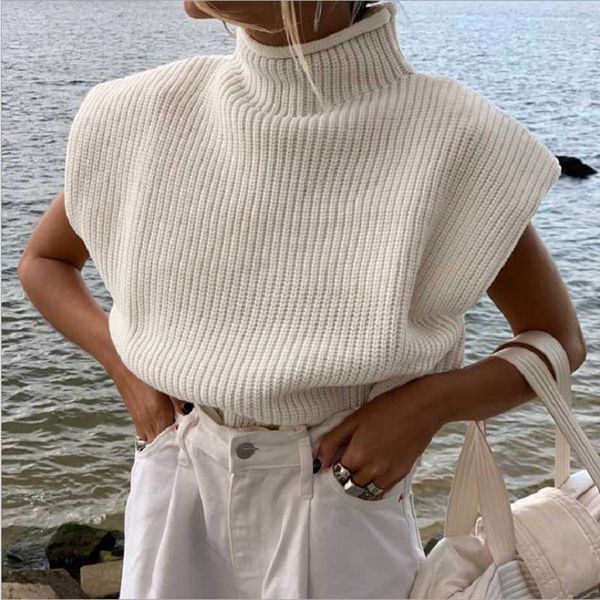 women's sweaters solid color wool knit sleeveless sweater pullover temperament high neck vest women streetwear fashion, White;black
women's sweaters solid color wool knit sleeveless sweater pullover temperament high neck vest women streetwear fashion, White;black