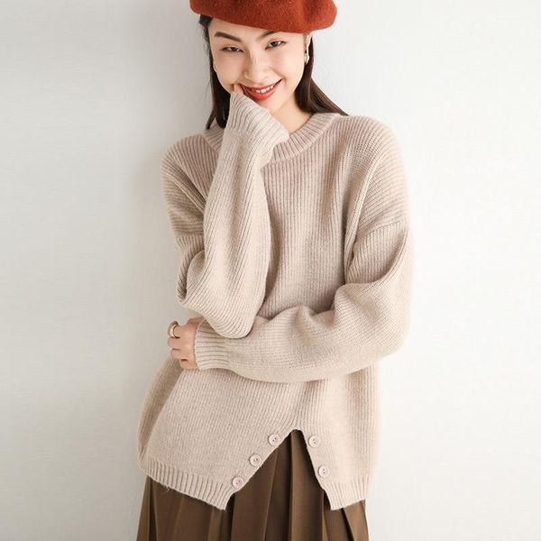 new solid color casual loose thick thread knitted sweater ladies round neck sweater, White;black
new solid color casual loose thick thread knitted sweater ladies round neck sweater, White;black