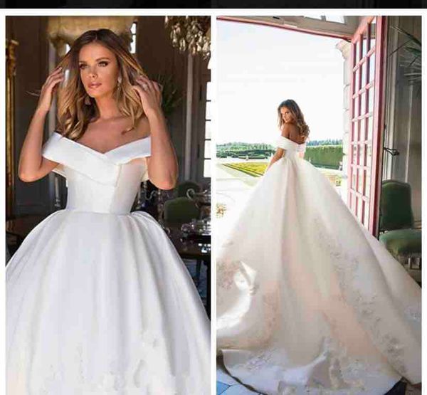 elegant satin wedding dresses 2021 off the shoulder wedding bridal gowns with long train robe de mariee, White
elegant satin wedding dresses 2021 off the shoulder wedding bridal gowns with long train robe de mariee, White