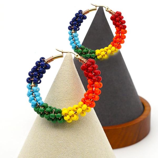 hoop & huggie fashion handmade rainbow miyuki bohemian jewelry glass beaded stainless steel hoops earrings for women, Golden;silver
hoop & huggie fashion handmade rainbow miyuki bohemian jewelry glass beaded stainless steel hoops earrings for women, Golden;silver