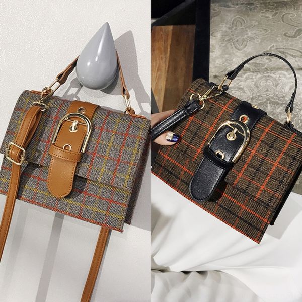 shoulder small square women's new women's crossbite versatile check portable small square bag single shoulder bag bctda