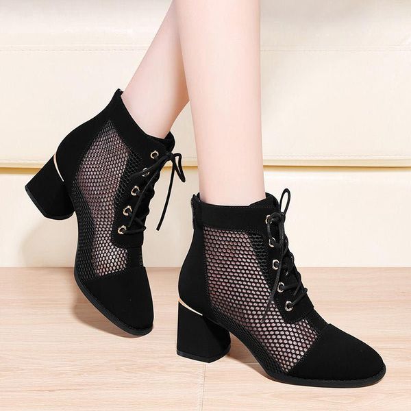 mesh martin boots women's summer thin section breathable hollow women's net boots wild thick heel short high heels, Black
mesh martin boots women's summer thin section breathable hollow women's net boots wild thick heel short high heels, Black