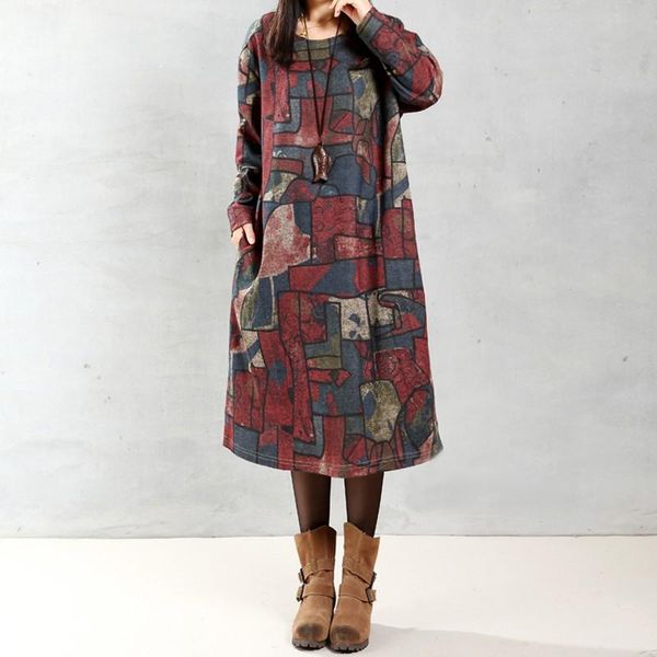 casual dresses 2021 autumn women dress loose long sleeve o neck mid-calf length plus size vintage print vestidos, Black;gray
casual dresses 2021 autumn women dress loose long sleeve o neck mid-calf length plus size vintage print vestidos, Black;gray