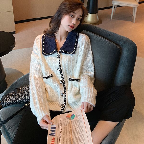 2021 new korean female style mohair cardigan spring turn down collar long sleeve pockets unique nightgown casual breasted eied, White;black
2021 new korean female style mohair cardigan spring turn down collar long sleeve pockets unique nightgown casual breasted eied, White;black