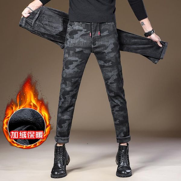 men's jeans black pencil pants 2021 winter fleece warm smart casual denim camouflage trousers, Blue
men's jeans black pencil pants 2021 winter fleece warm smart casual denim camouflage trousers, Blue