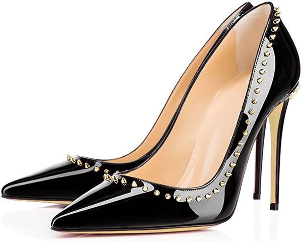 women's solid heels personalize stiletto big-size shoes pointed to toe pumps with high heel rivets, Black
women's solid heels personalize stiletto big-size shoes pointed to toe pumps with high heel rivets, Black