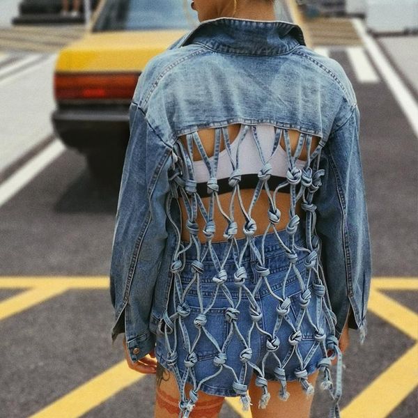 2020 autumn women's halter mesh denim coat women loose casual jean tassel jacket, Black;brown
2020 autumn women's halter mesh denim coat women loose casual jean tassel jacket, Black;brown