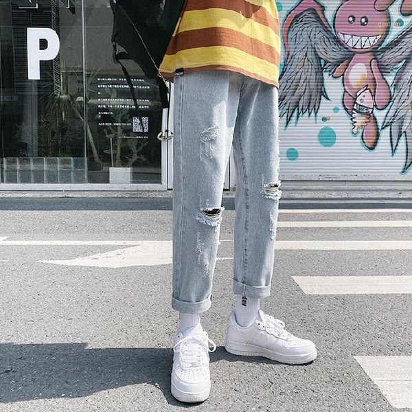2020 spring and summer new youth popular solid color hole literary jeans fashion casual large size straight nine-point pants1, Blue
2020 spring and summer new youth popular solid color hole literary jeans fashion casual large size straight nine-point pants1, Blue