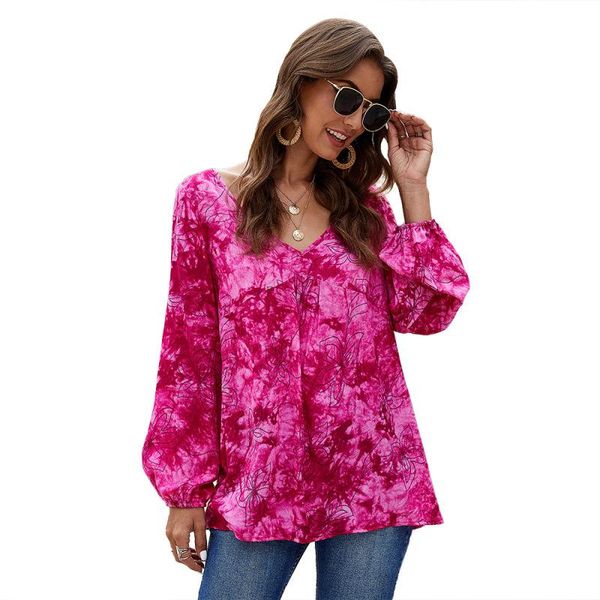 new european and american women's casual v-neck tie-dye long-sleeved shirt women, White
new european and american women's casual v-neck tie-dye long-sleeved shirt women, White